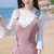 2018秋装新款韩版女装修身显瘦喇叭袖七分袖两件套连衣裙套装裙(粉红色)(L)第5张高清大图