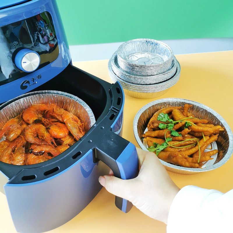 空气炸锅锡纸盘家用圆形碗烘焙烧烤箱专用食品级吸油盒方形锡箔片方形