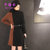 新款韩版拼色中长款针织衫连衣裙女配腰带圆领套头针织裙(黑色 均码)第5张高清大图