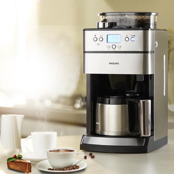 飞利浦（PHILIPS）咖啡机HD7753/00滴滤式 家用磨豆保温 豆粉两用 可预约式咖啡机银色 HD7751升级版