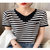 【新款】女士100%纯棉条纹带扣假两件短袖(黑白条纹 M)第4张高清大图