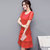 VEGININA 韩版中长款夏季大码雪纺连衣裙 9527(桔色 XL)第2张高清大图