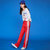 七格格 2017春装新款 侧拉链织带拼接宽松运动裤休闲长裤 女M128(红色 S)第3张高清大图