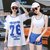 游泳衣女学生保守韩版比基尼分体三件套罩衫平角沙滩泳装性感(8996 蓝色T袖三件套 XL码（110-125斤）)第3张高清大图