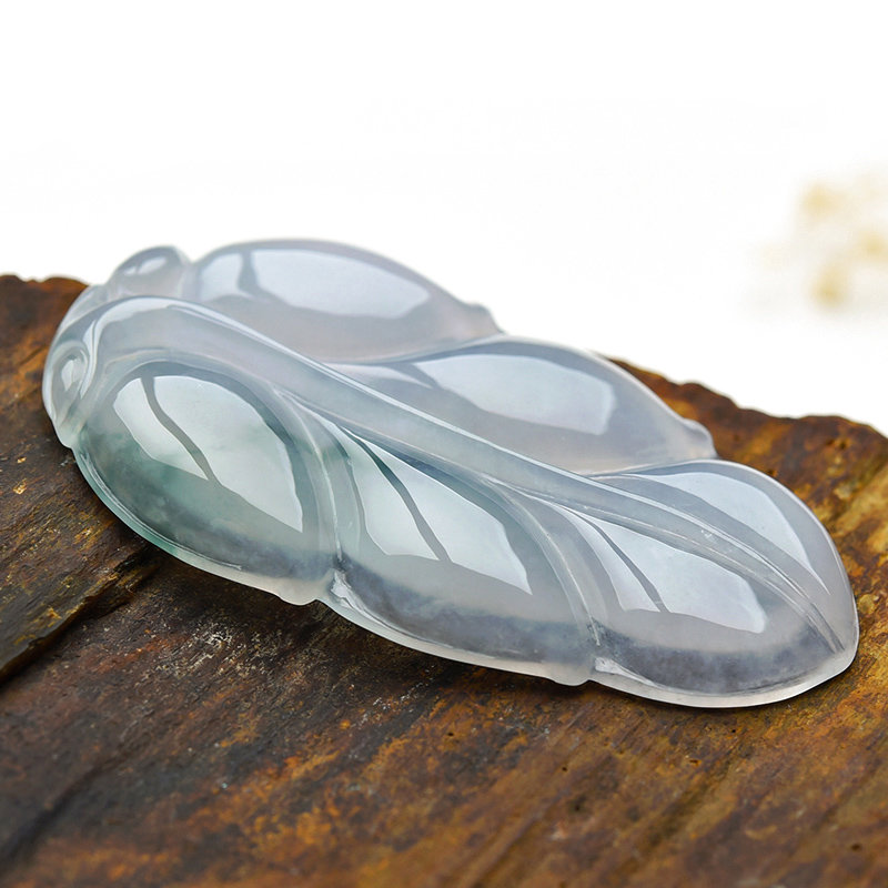C144-X19436果敢翡翠 冰白翡翠叶子玉器玉叶