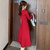 MISS LISA名媛气质红色打底裙子法式大摆修身针织长袖连衣裙C358(红色 XL)第4张高清大图