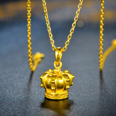 钻石凤凰 3d硬金 足金 q版黄金吊坠 磨砂款皇冠项坠女(1.80g)
