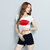 莉菲姿 2017夏季新款女装韩版修身显瘦烫钻印花半袖体恤短袖t恤女(黑色 XL)第4张高清大图