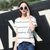 莉菲姿 2017韩版女装夏装新款宽松显瘦条纹短袖T恤(蓝条 XXL)第2张高清大图