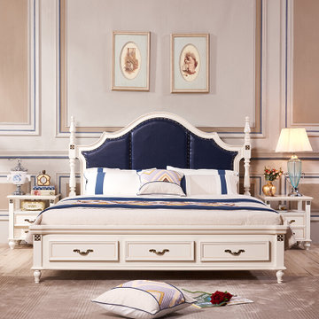 A家 美式抽屉床 单人双人床美式简约卧室家具1.5米1.8米主卧实木脚架子框架物床婚床公主床(单床 1.5*2米抽屉床)