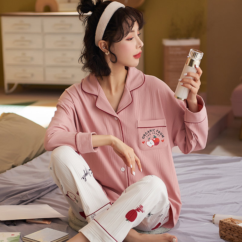 金莎拉睡衣女秋冬季纯棉长袖甜美公主风可外穿家居服休闲套装y8919xxl