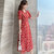 MISS LISA法式连衣裙印花裙子收腰显瘦红色雪纺中长裙B167(红色 S)第3张高清大图