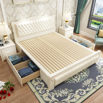 美天乐 美式实木皮靠床双人床1.8m米欧式床卧室家具简约田园储物婚床(1.5*2米 床)
