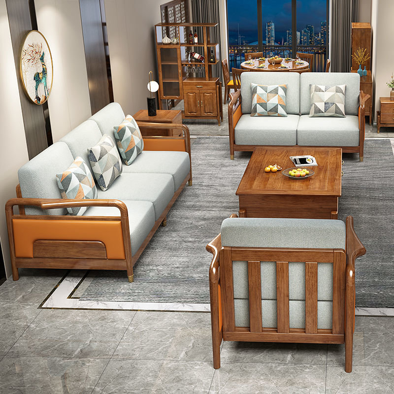 恒兴达黄金梨木全实木沙发组合现代新中式沙发123组合客厅轻奢家具