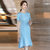 MISS LISA韩版时尚气质圆领高腰中长款连衣裙大码裙子KL908-1(蓝色 5XL)第2张高清大图