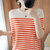 2021年夏季新款纯棉短袖女针织条纹圆领半袖韩版宽松休闲上衣T恤(粉红色 S)第5张高清大图