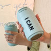 NRMEI保温杯女高颜值咖啡杯便携带吸管304不锈钢简约水杯男士随行杯子(豆沙粉 450ML)