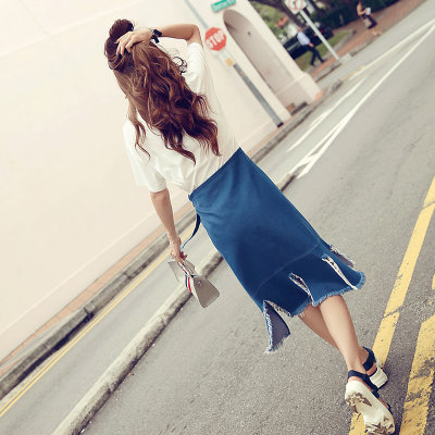 韩都衣舍2017韩版女夏装新款显瘦两件套中长款短袖连衣裙RW6402瑒(白色 XS)