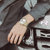 罗西尼男表自动机械表精钢防水运动腕表皮带男士手表6741G(金色钢带)第5张高清大图