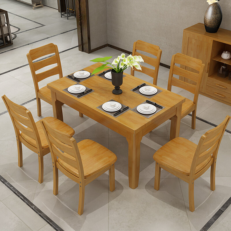 夏树 中式实木长方形餐桌m833(茶色13米 一桌六椅)