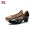 马内尔21春秋款中跟坡跟漆面单鞋女浅口舒适优雅皮女士鞋子G15271(卡其色 37)第5张高清大图