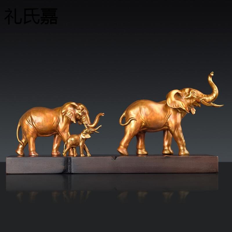 礼品乔迁大象摆件子母象中式工艺品装饰礼品铜象姻缘小象宝宝子母象