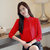 菲丽祺2021春季韩版长袖宽松遮肚子雪纺衫上衣立领时尚百搭气质洋气小衫(红色 S)第4张高清大图