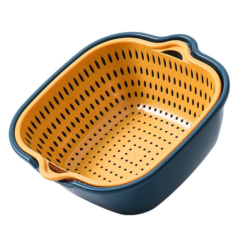 菜篮子塑料菜筐滤水篮子分离式沥水收纳篮子套装双层撞色大号六件套