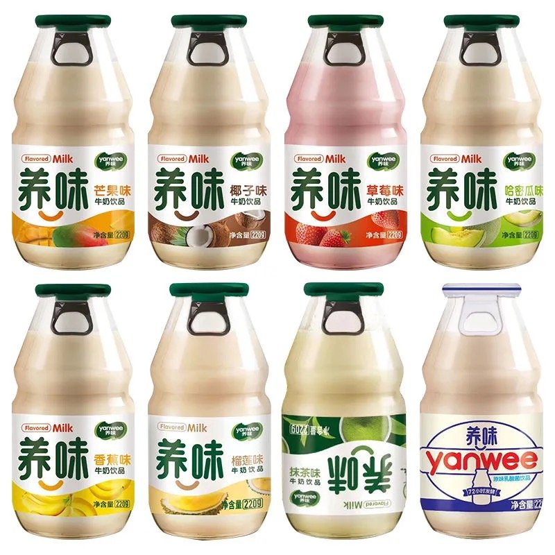 yanwee养味牛奶玻璃瓶*6装草莓香蕉儿童早餐学生奶乳酸菌酸奶饮料