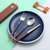 便携304不锈钢叉勺筷子餐具套装 单人装旅行出差三件套学生餐具(蓝色 3件套)第5张高清大图