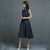 素芬 夏新款气质修身中长裙大摆优雅背心连衣裙(深灰色 XL)第2张高清大图