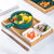 日式碗筷单人一套精致陶瓷碗碟套装家用餐具一人食双耳汤碗早餐碗(双耳碗+墨绿方碟*2+木筷 默认版本)第7张高清大图