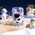 太空宇航员玻璃杯子女新款办公室家用牛奶咖啡杯情侣高颜值喝水杯(宇航员金色月球【1只装】+樱花勺)第3张高清大图