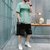 卡郎琪 男士短袖t恤夏季2020新款潮流一套搭配休闲运动套装宽松帅气衣服五分裤短裤(KXP-T212S205粉绿 4XL)第3张高清大图