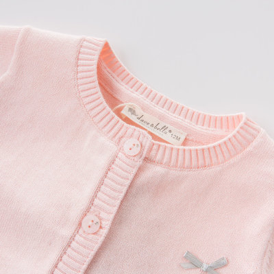 davebella戴维贝拉春季新款女童宝宝纯棉短袖针织开衫DB6955(12M 粉色)