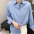 2021春季学院风衬衫女设计感学生纯色宽松衬衣外穿(蓝色 M)第3张高清大图