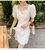 2021夏季新款法式优雅桃心领公主袖抽褶气质纯色连衣裙(白色 M)第7张高清大图