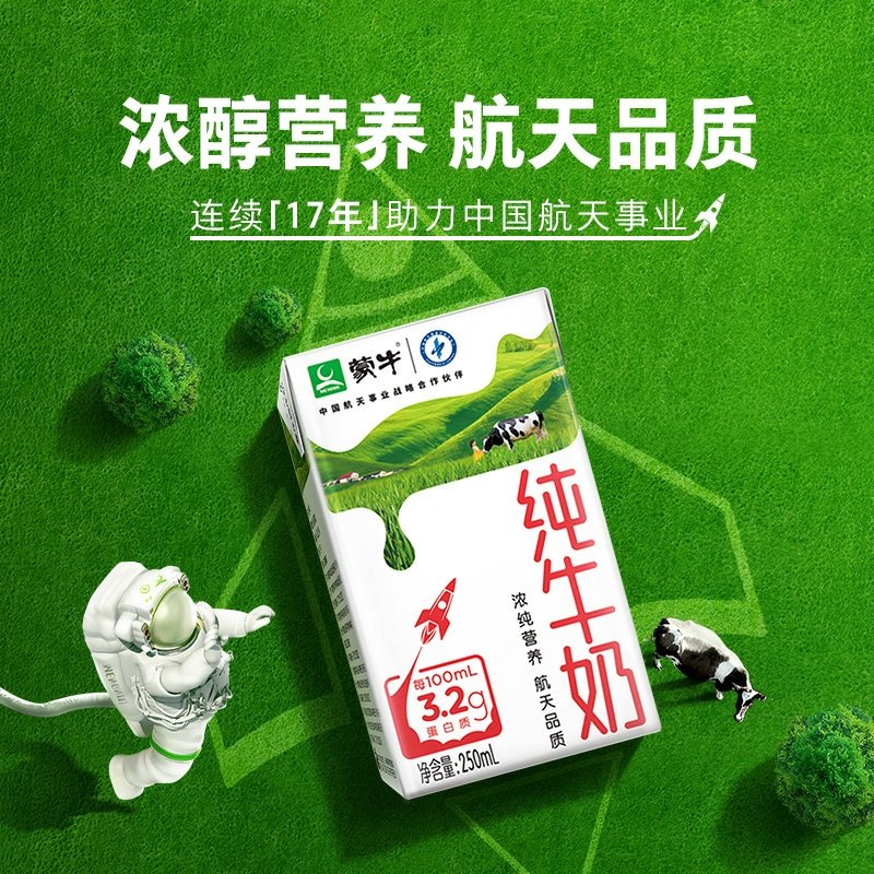 蒙牛纯牛奶航天砖250ml16整箱