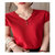 【新款】100%纯棉三扣V领纯色针织短袖(红色 XL)第2张高清大图