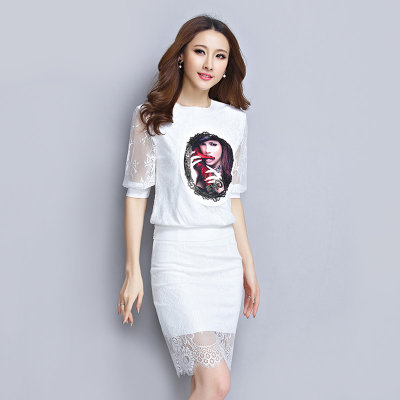 袨服庄蕾丝连衣裙套装2017夏女装新款两件套