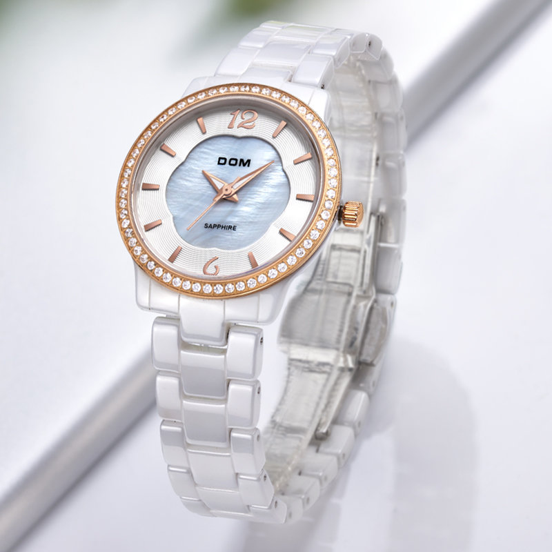 多姆(dom)女表(金色镶钻花瓣盘) 时尚商务个性四爪座设计优雅女士防水