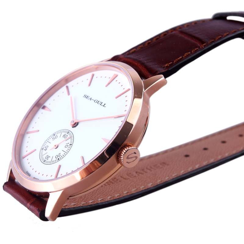 海鸥seagull519320超薄珍珠陀手上链机械表牛皮表带简约奢华男表