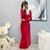 MISS LISA法式复古茶歇长款针织裙红色长袖气质连衣裙C157(红色 XL)第5张高清大图