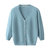 艾米恋七分袖针织衫薄款女2021夏季新款v领蓝色短款开衫外套上衣(浅灰色 M)第5张高清大图