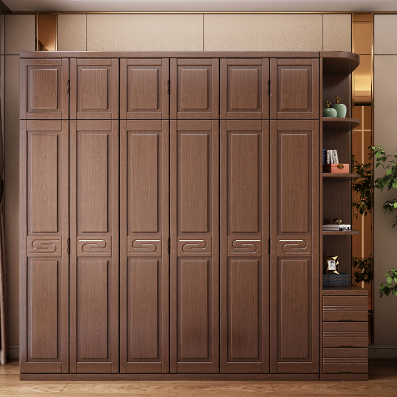 吉木多胡桃木实木衣柜三门四门五门六门加顶柜大容量经济型实木新中式