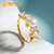 国美黄金 925银珍珠 QUEEN系列戒指（金色花瓣款）2103K096第5张高清大图