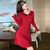 MISS LISA赫本风法式红色连衣裙时尚女装内搭针织裙C150(红色 XL)第4张高清大图