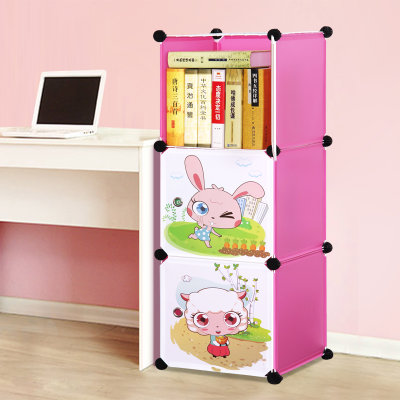 蜗家卡通书柜儿童书架自由组合玩具收纳柜简易储物置物架柜子(3格黑色 单排魔片书柜)