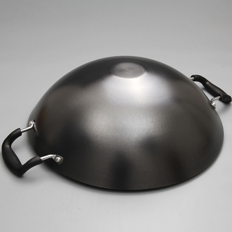 华邦大炒锅铁锅双耳尖底锅铸铁老式炒菜锅无涂层不粘锅燃气家用锅38cm