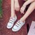 2017新款魔术贴小白鞋女平底白色舒适学生韩版休闲鞋子(粉红色 40)第3张高清大图